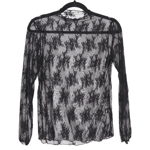 Black Floral Lace Layering Top Long Sleeve Size XL - Picture 5 of 5